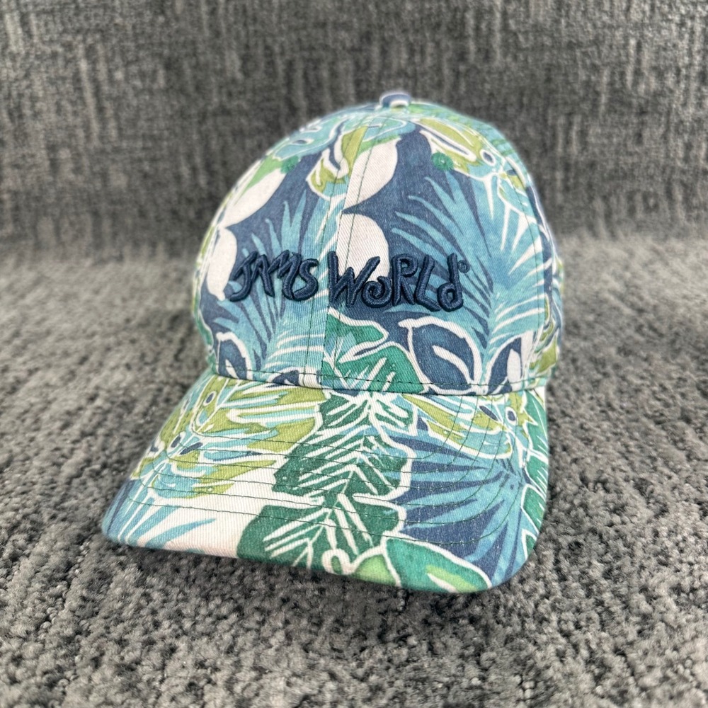 Jams World Honolulu Hawaii Tropical Floral Baseball Cap Blue Green Adjustable